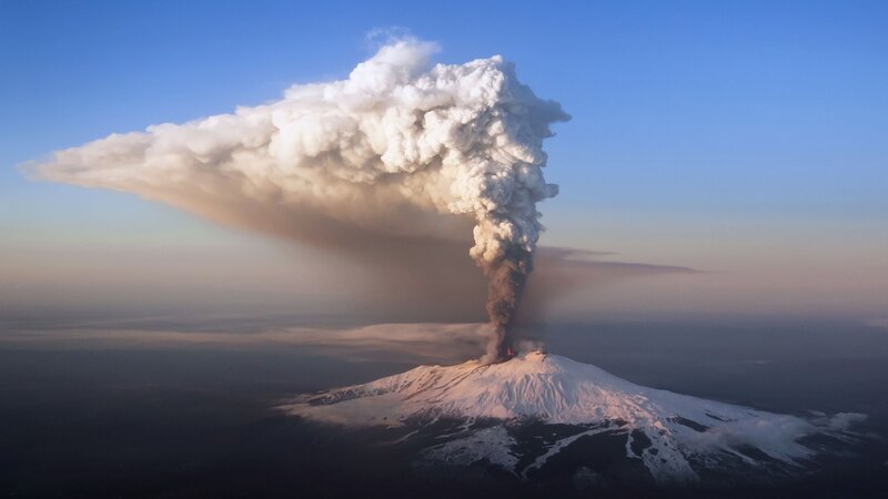 Volcano Erupting — Blue, Dramatic, Sunset, Photograph