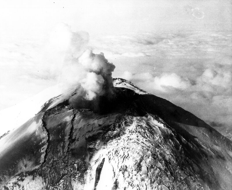 volcano erupting from aerial view