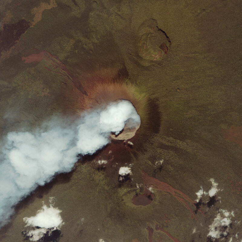 Volcano erupting from space
