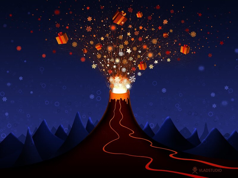 Volcano Erupting Gifts — Blue, Festive, Night