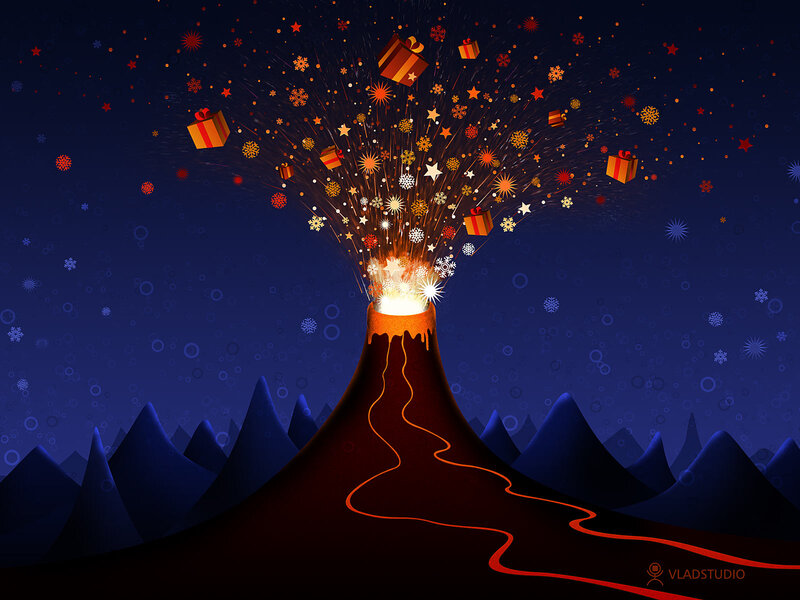 Volcano Erupting Gifts — Blue, Festive