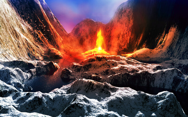 Volcano Erupting in Canyon