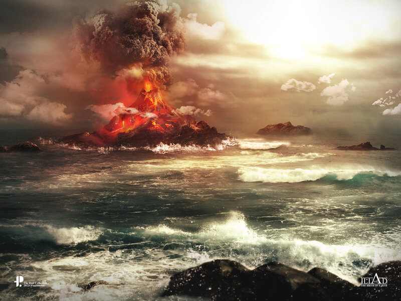 Volcano Erupting in Ocean — Red