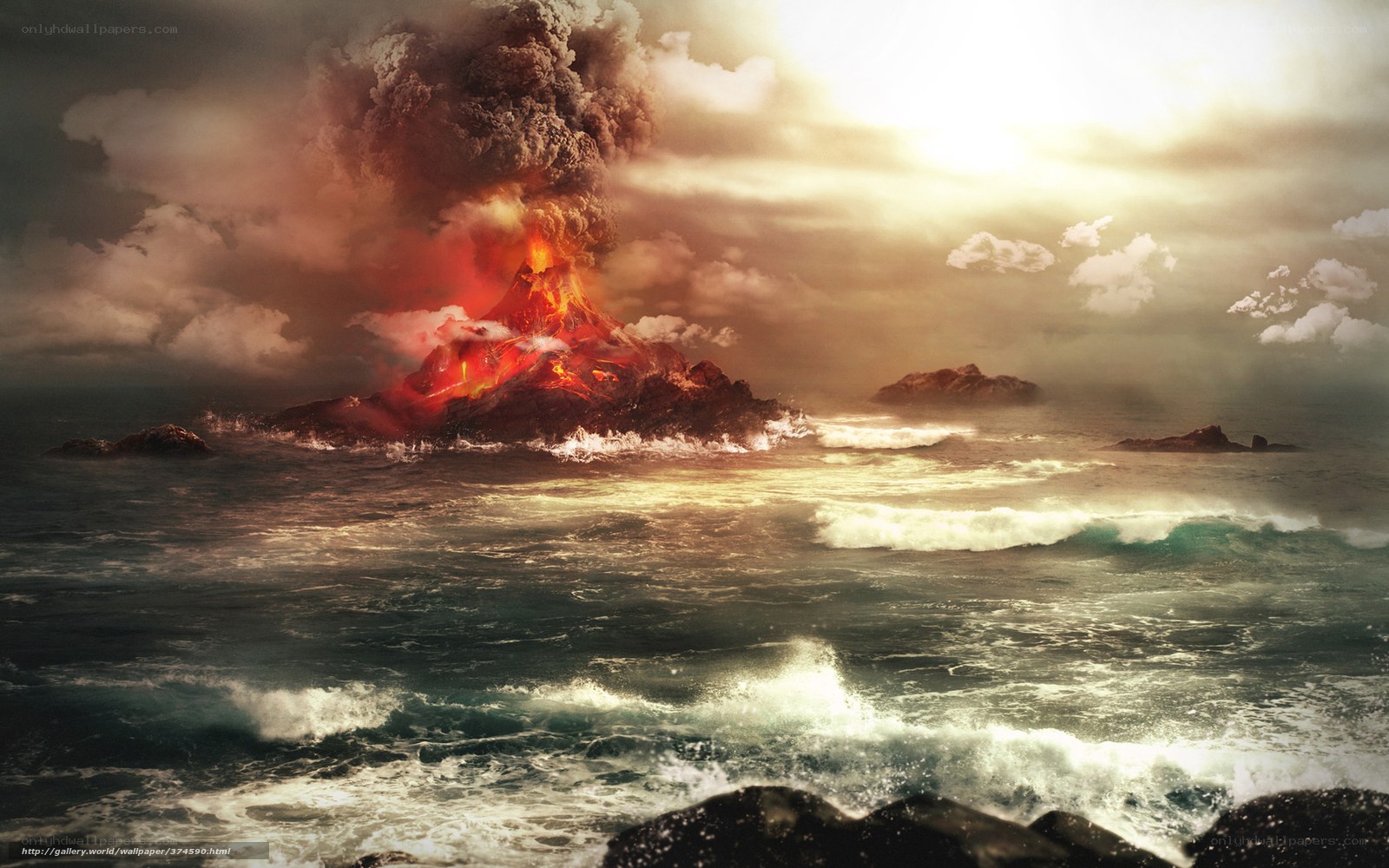 Volcano erupting in ocean