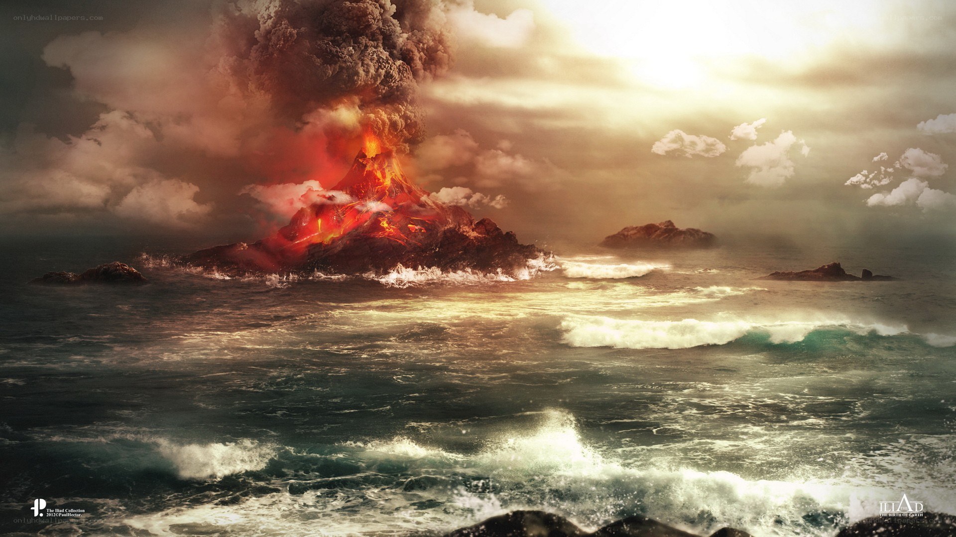 Volcano erupting in the ocean