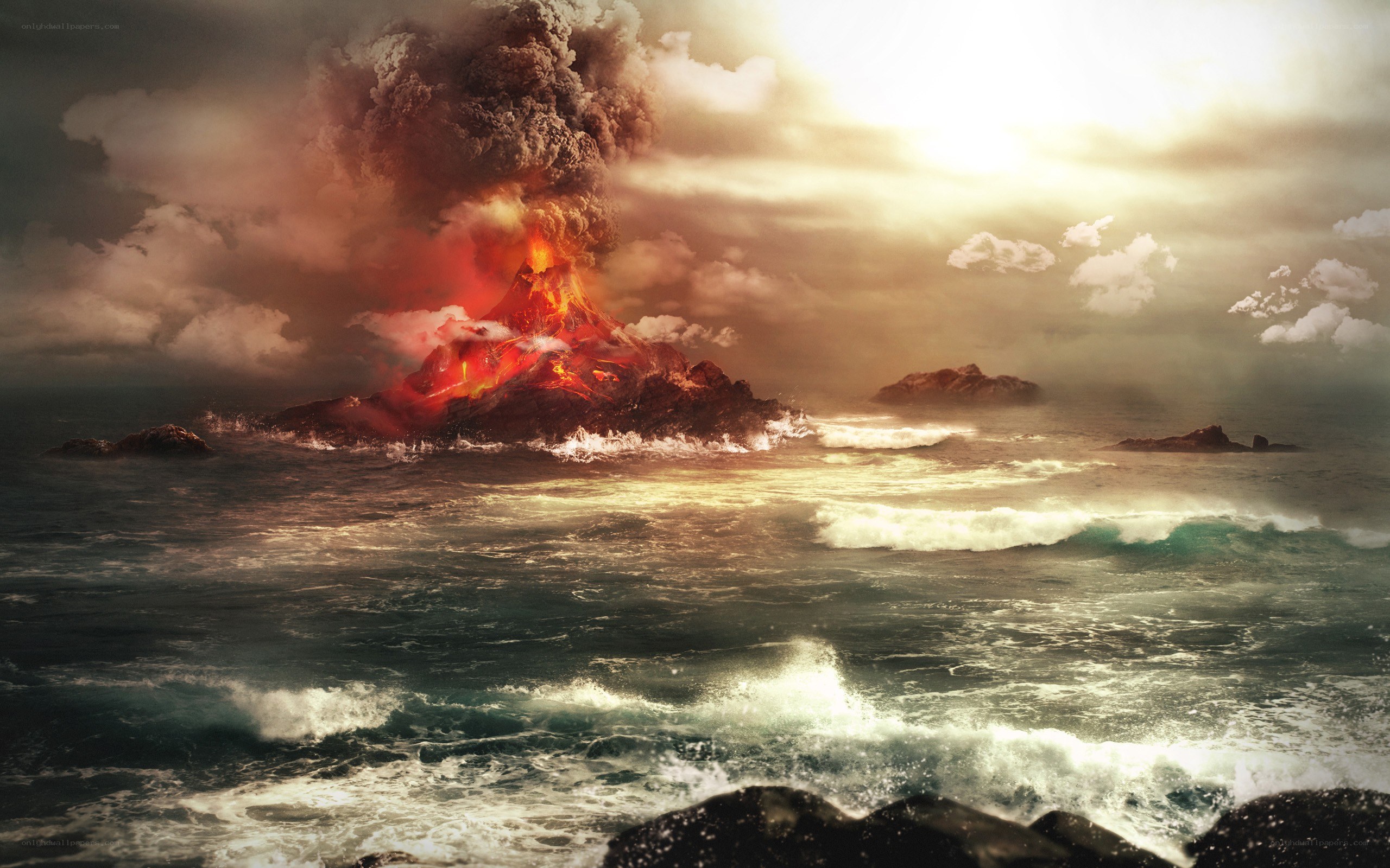 Volcano erupting in the ocean