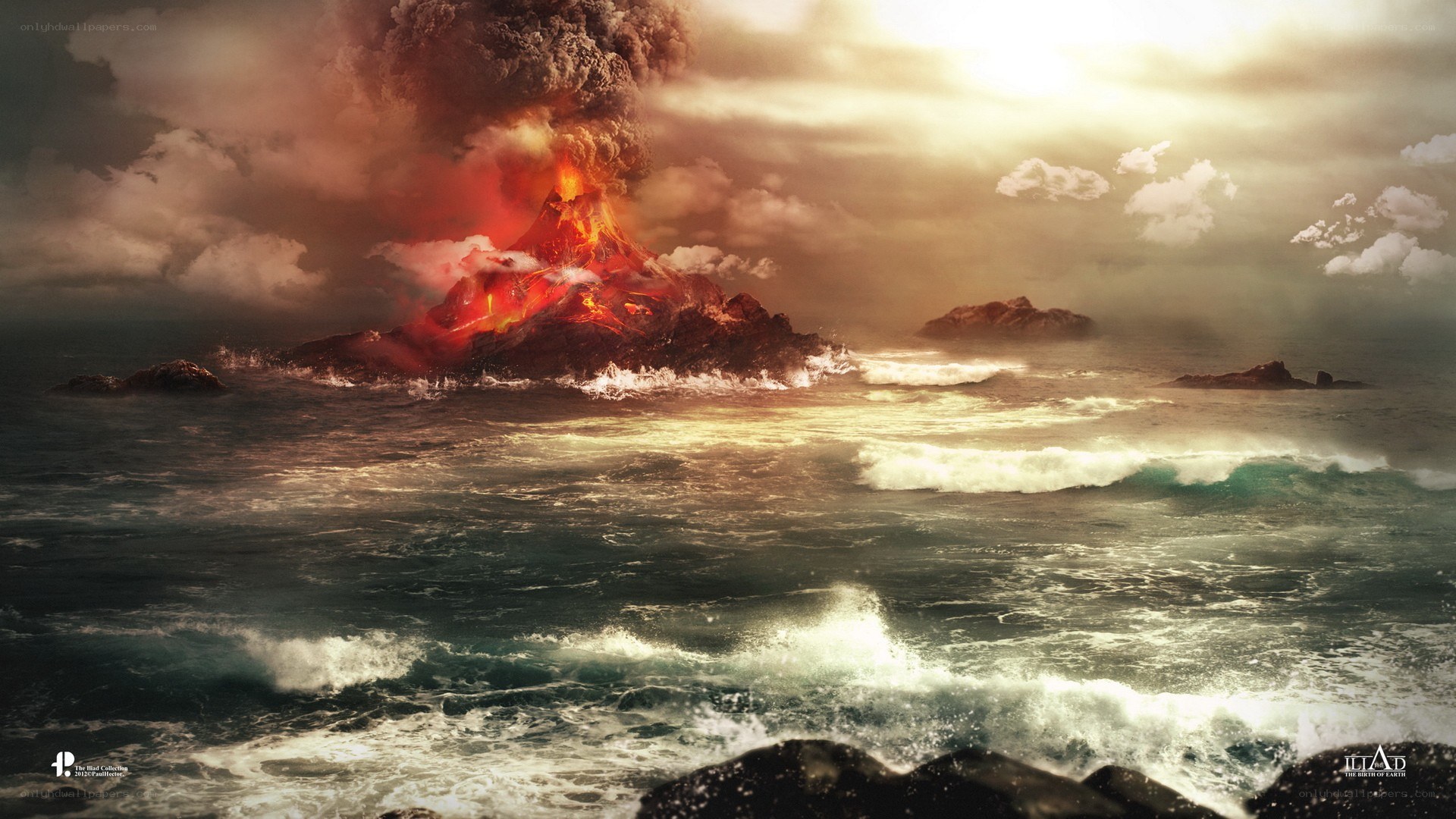 Volcano erupting in the ocean