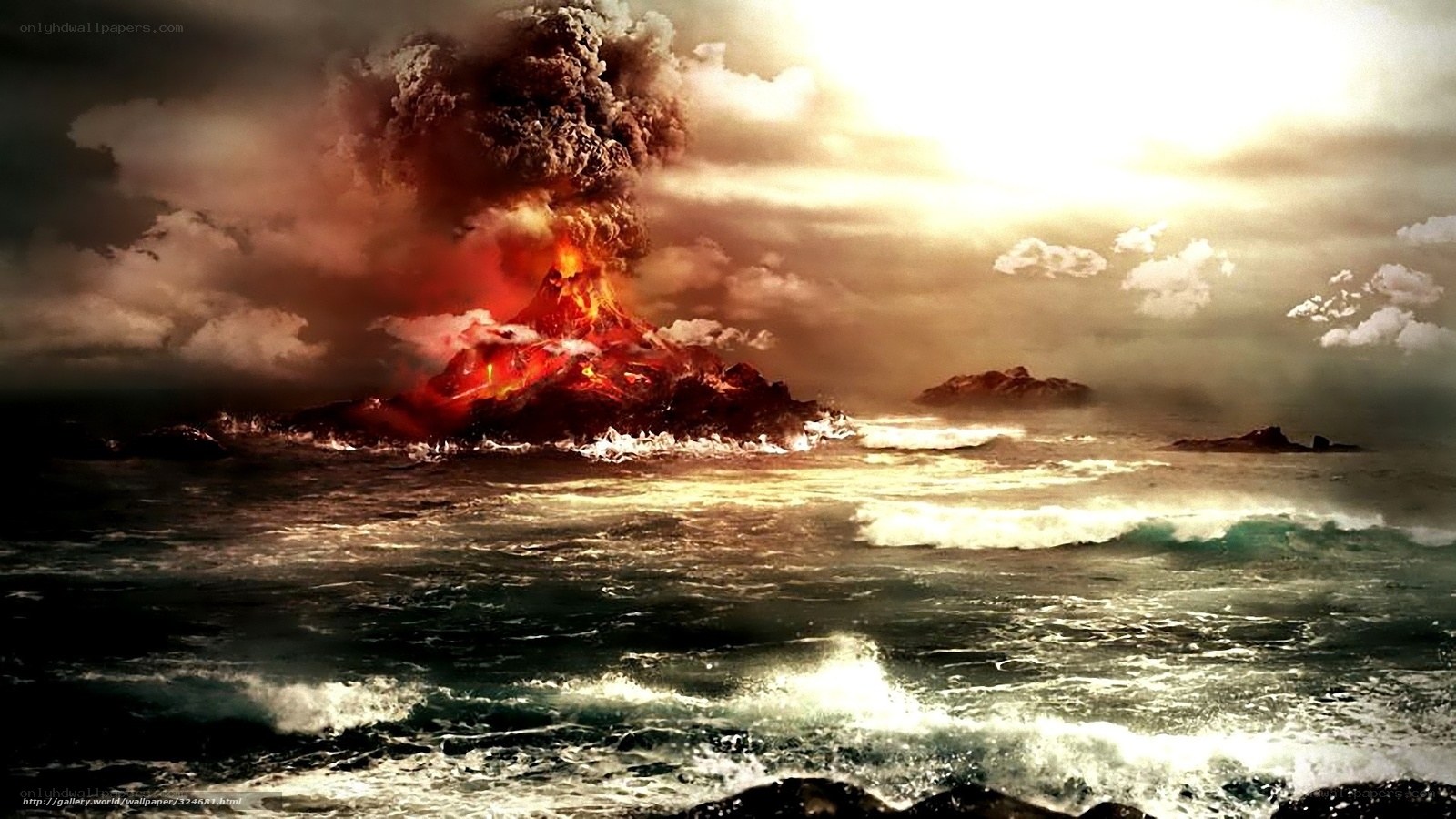 Volcano erupting in the ocean