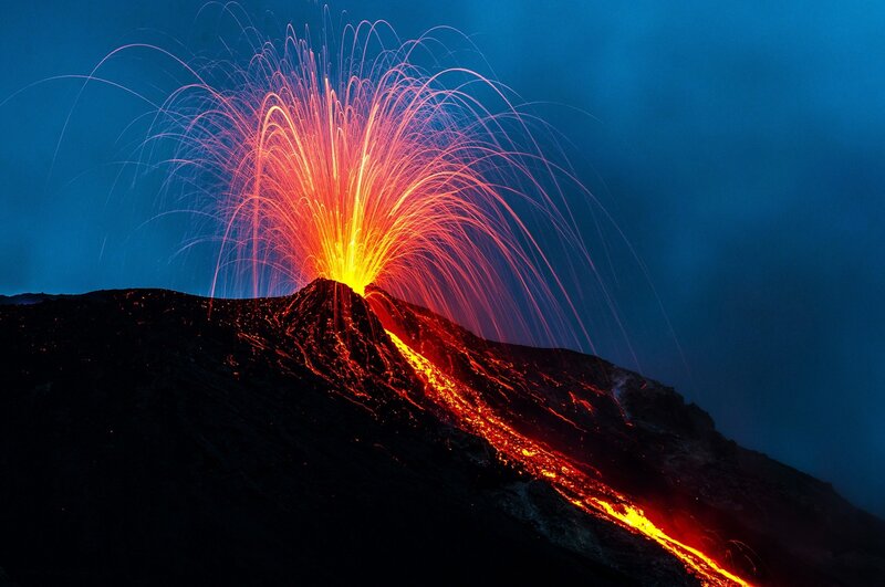 Volcano Erupting Lava — Blue, Dramatic