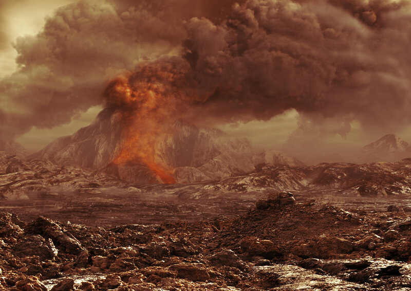 Volcano Erupting Lava — Brown, Dramatic