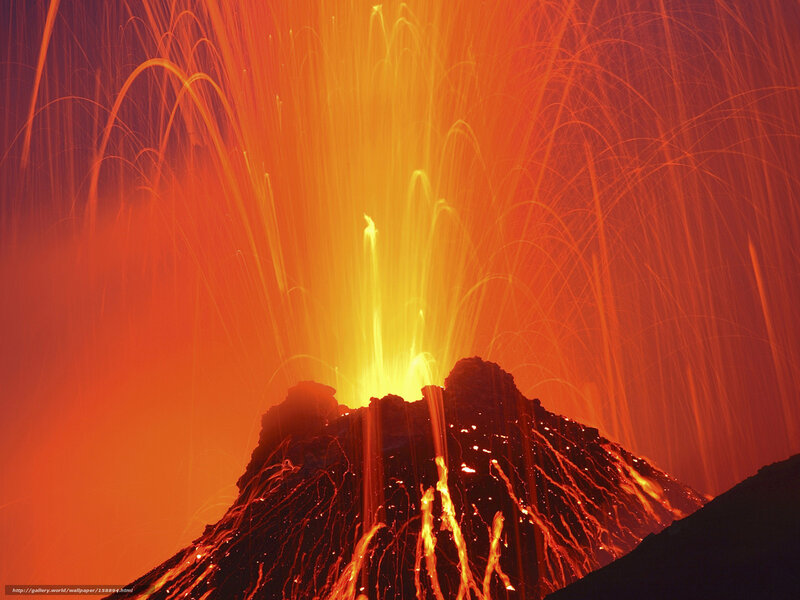 Volcano Erupting Lava — Orange, Dramatic, Night