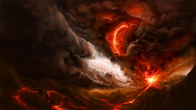 Volcano Erupting Lava — Red, Dramatic