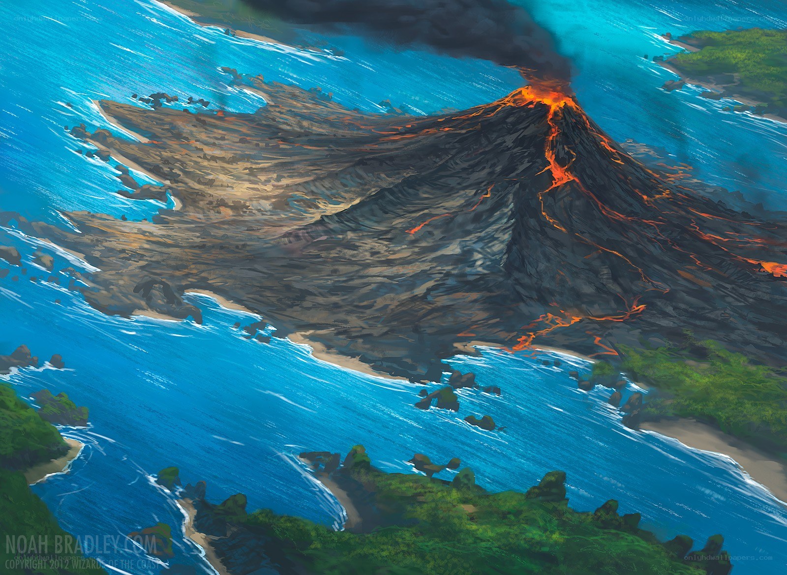volcano erupting on island