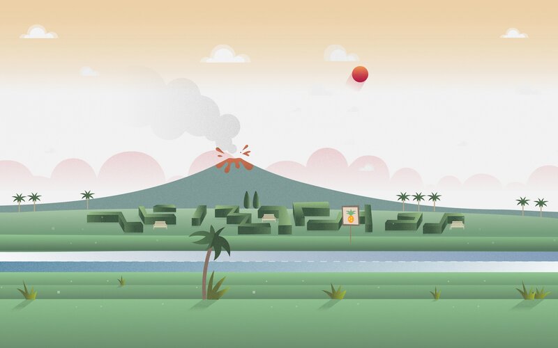 Volcano Erupting on Island — Green