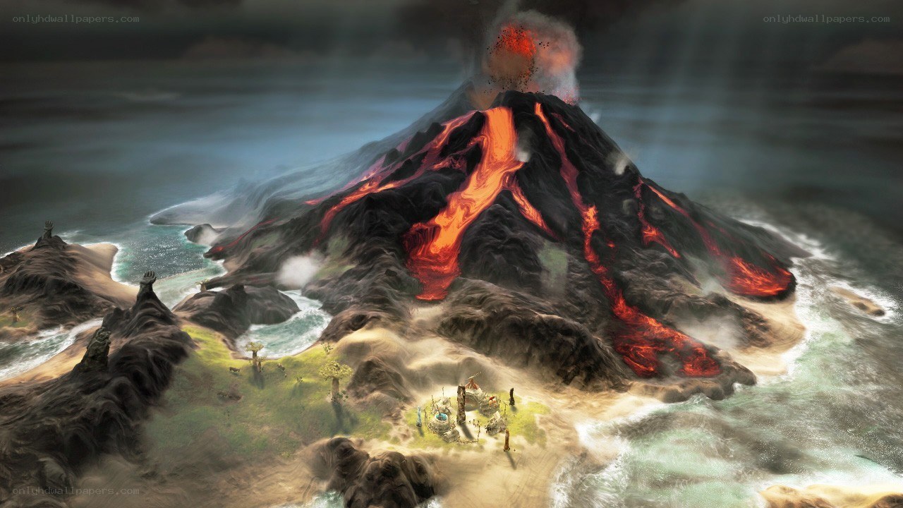 volcano erupting on island