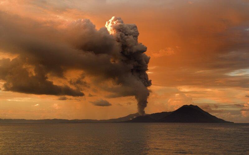 Volcano Erupting — Orange, Dramatic, Sunset, Photograph