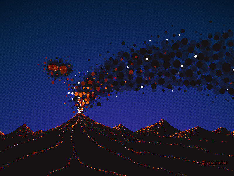 Volcano erupting with apology