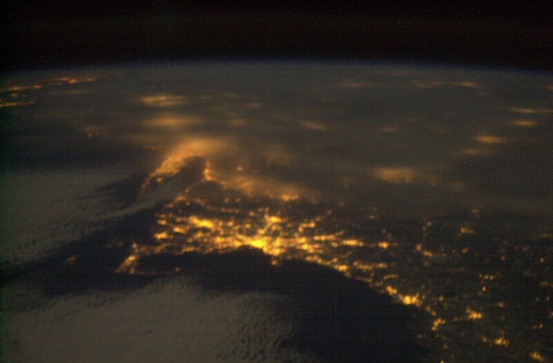 Volcano eruption from space