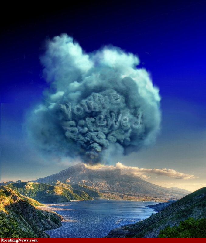 volcano eruption with text cloud