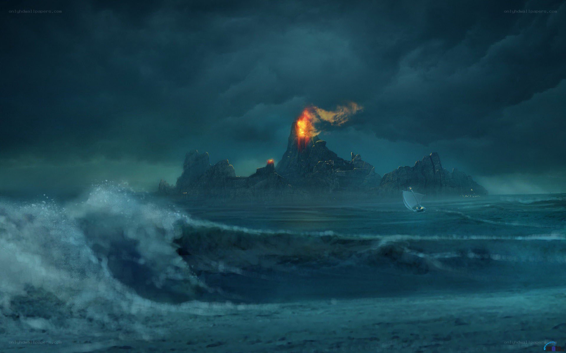 Volcano island at sea