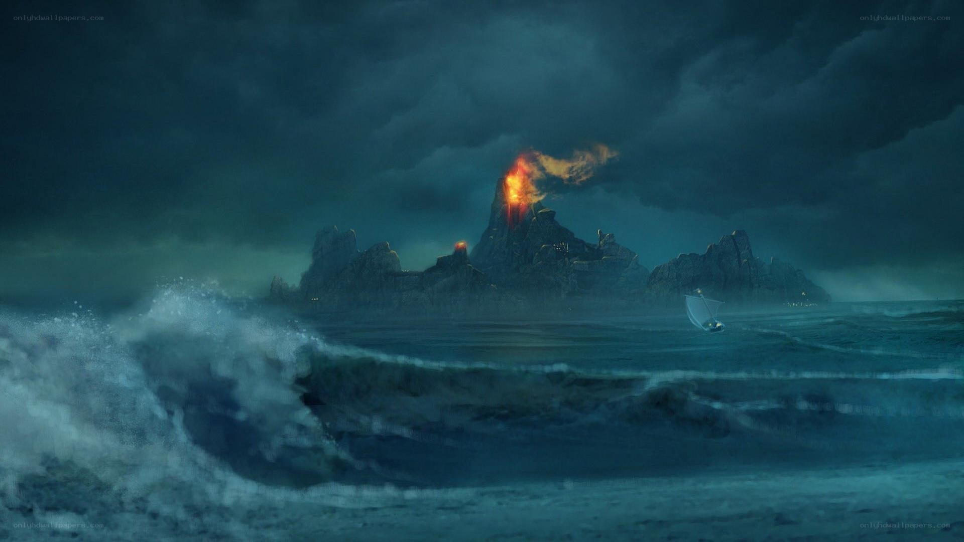 Volcano island at sea