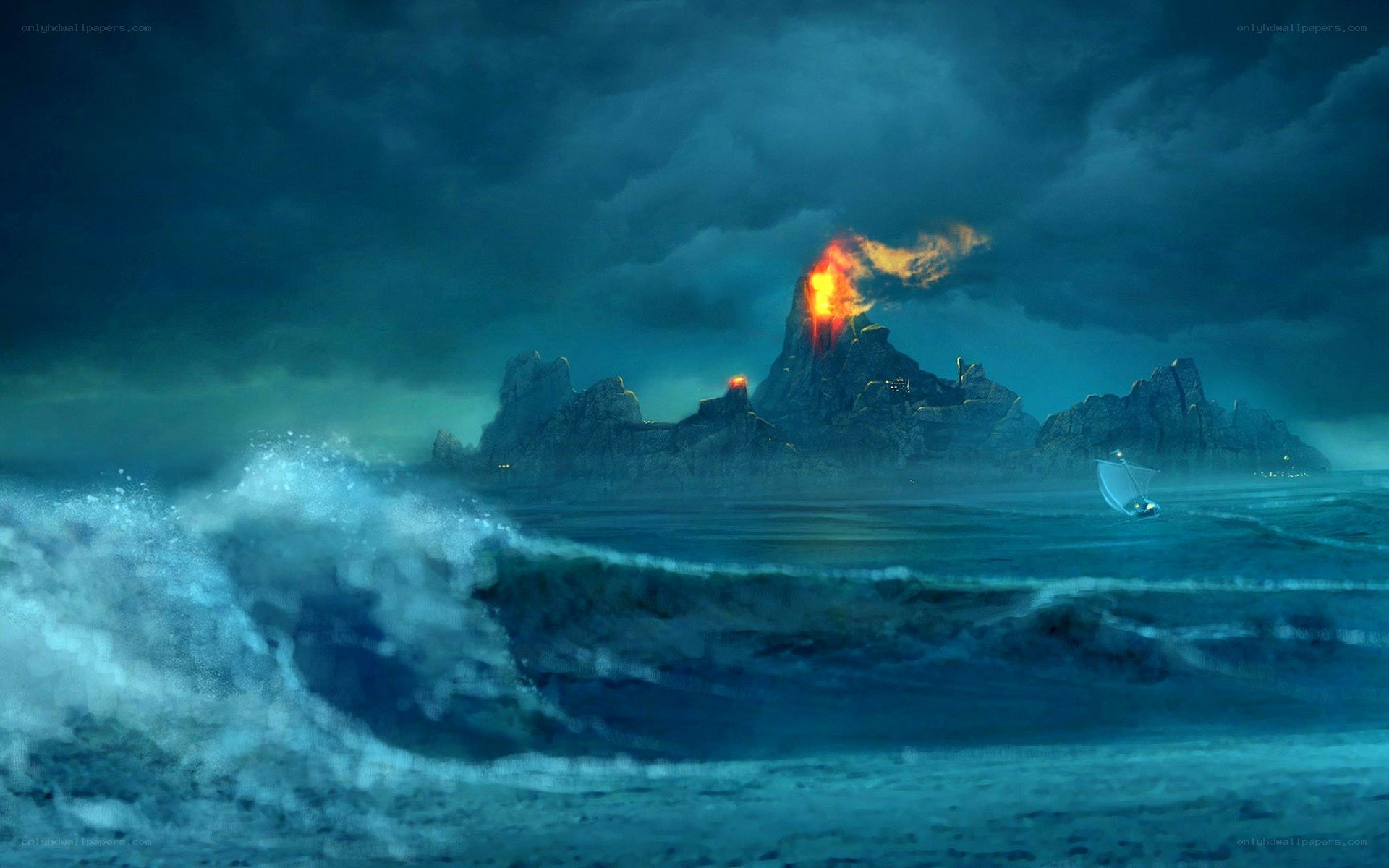Volcano island at sea