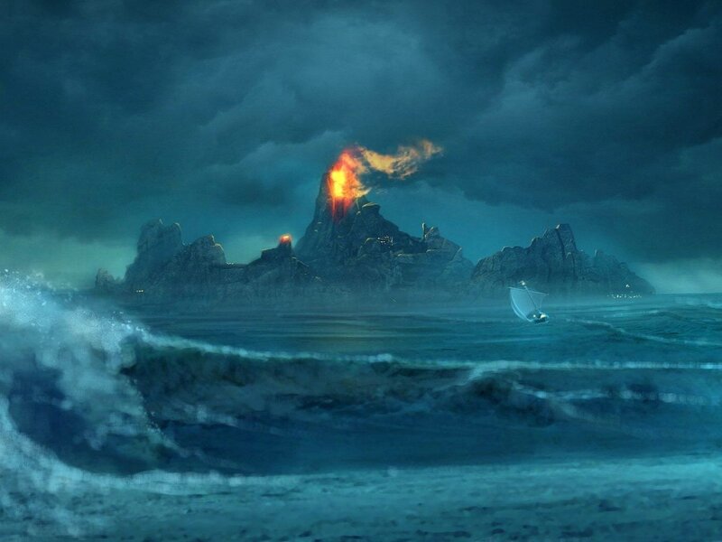 Volcano island at sea