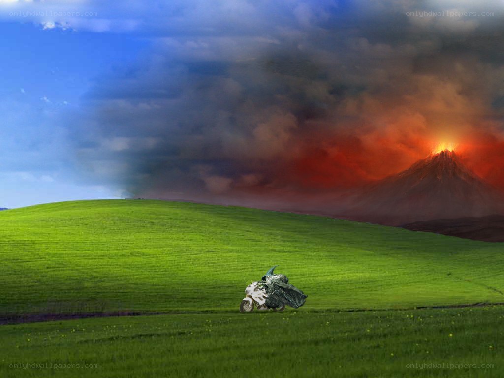 Volcano on a green hill