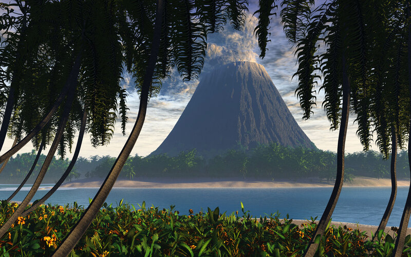 Volcano on Tropical Island — Green