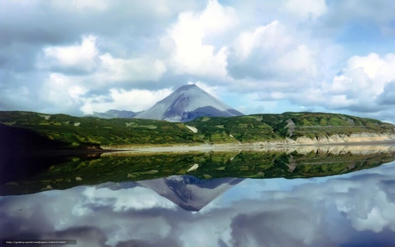 Volcano reflected in lake
