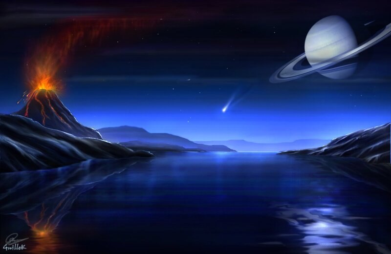 Volcano under alien sky