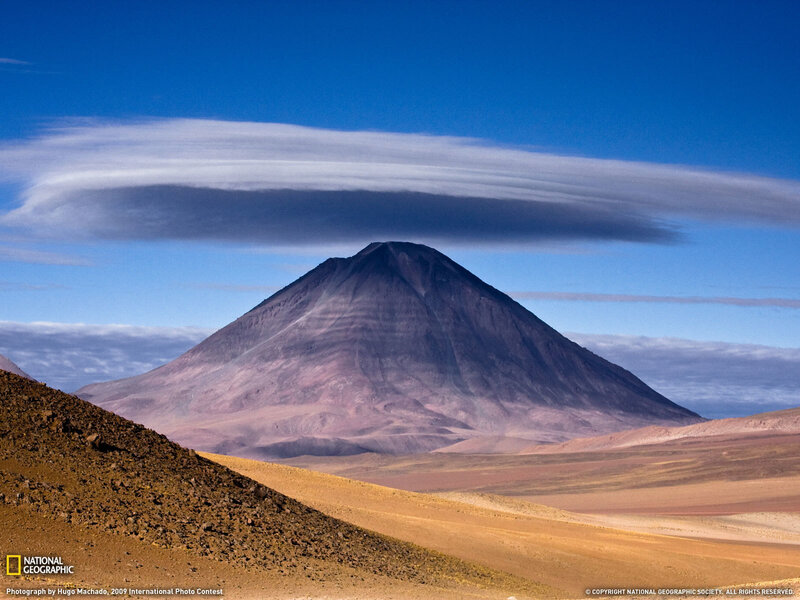 Volcano with Lenticular Cloud — Blue