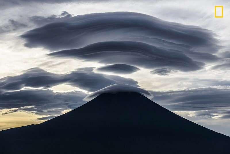 Volcano with Lenticular Clouds — Gray