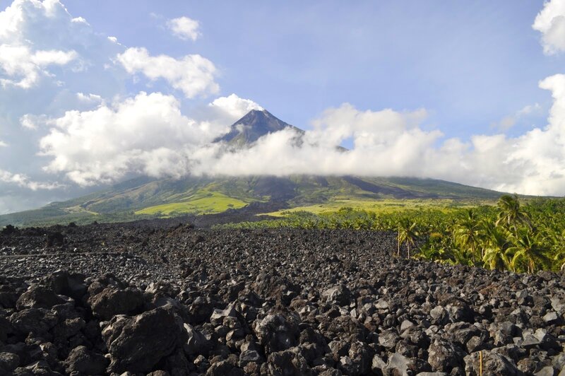 Volcano with lush greenery