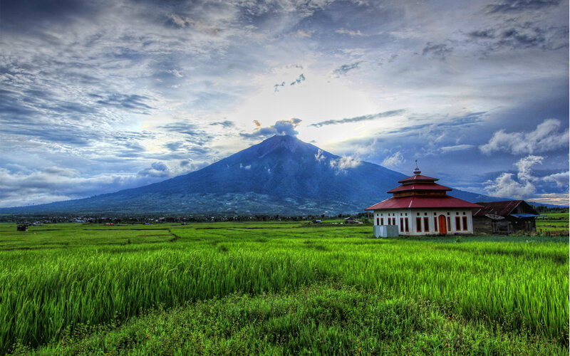 Volcano with Rice Fields