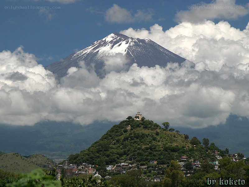Volcano with snow-capped peak