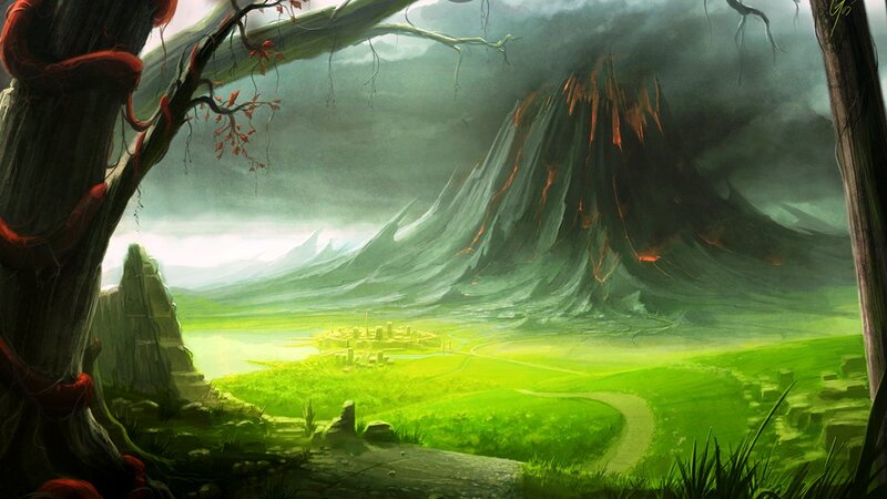 Volcano with Village
