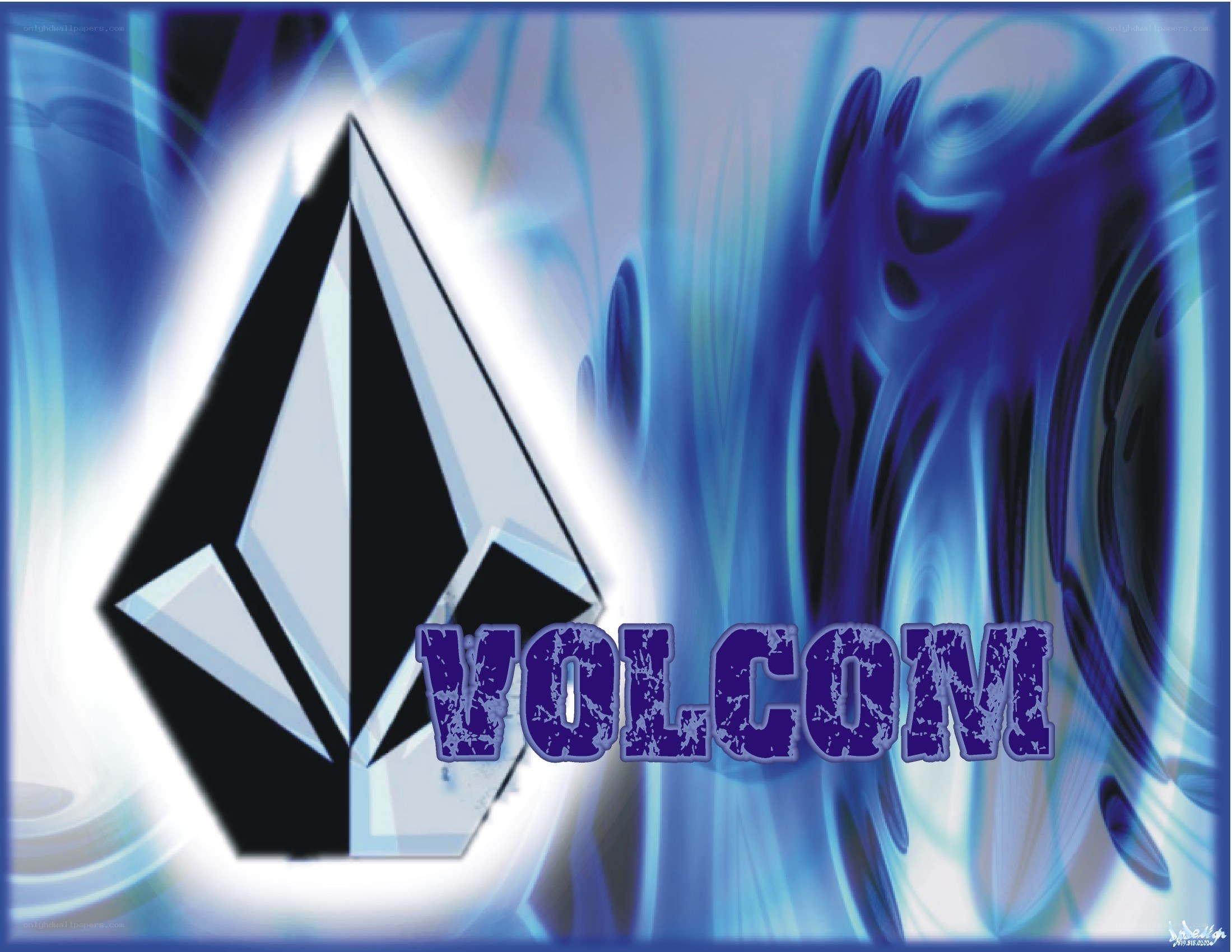 Volcom logo on blue background