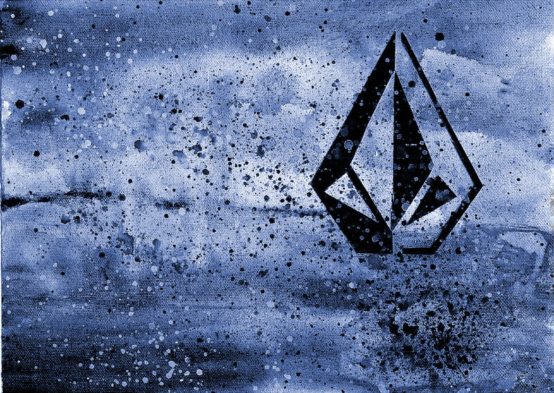 Volcom logo on blue canvas