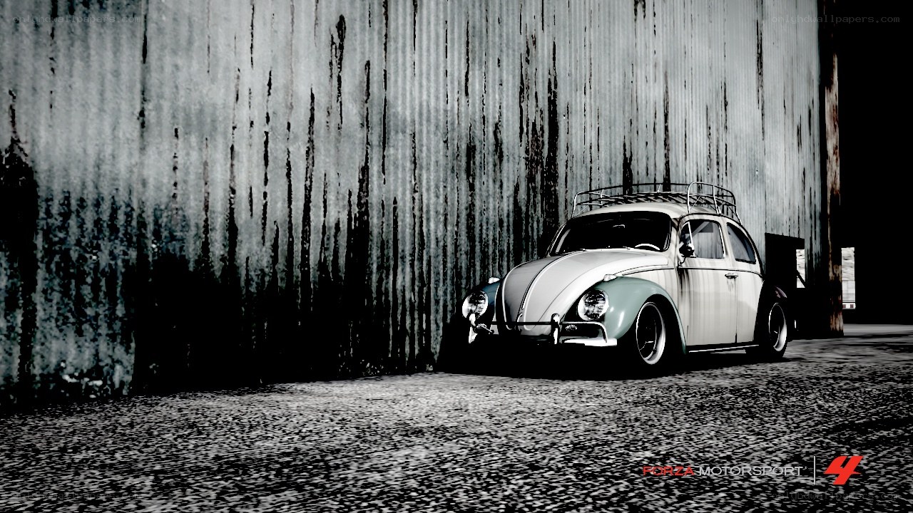 Volkswagen Beetle in industrial setting