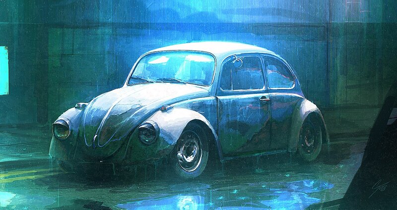 Volkswagen Beetle in the rain