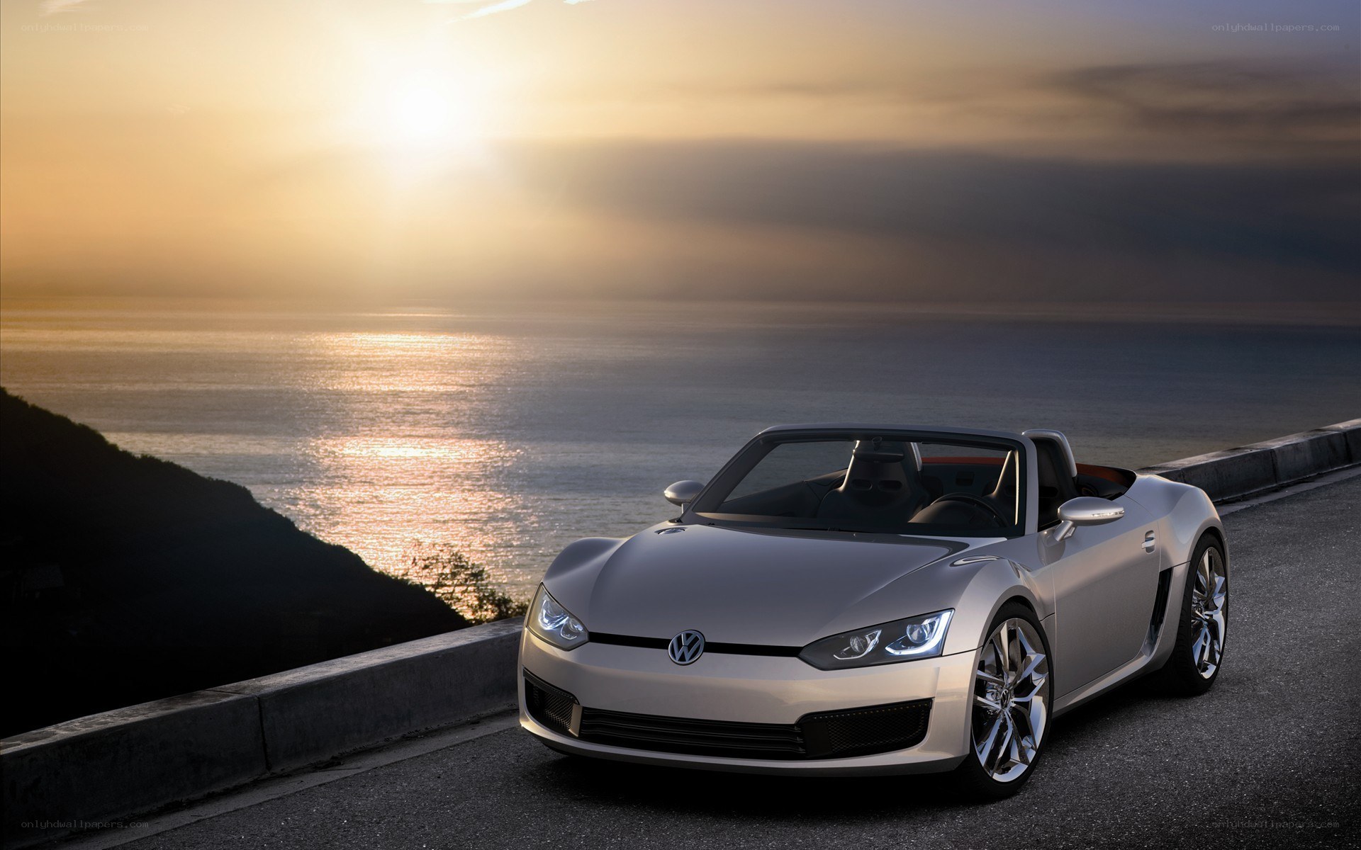 Volkswagen convertible at sunset