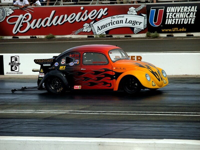 Volkswagen drag racer on track