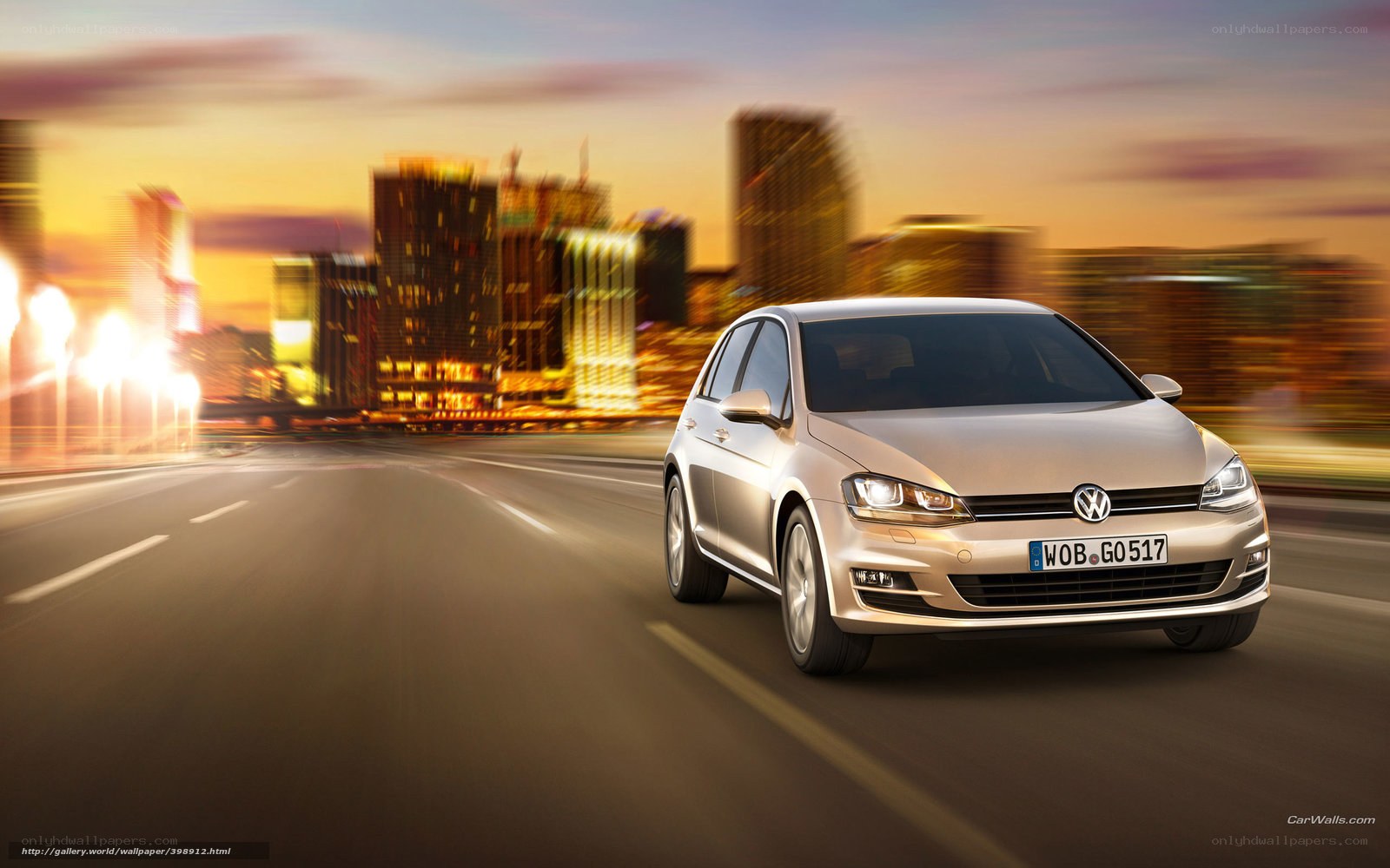 Volkswagen Golf driving at dusk