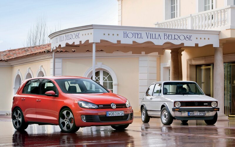 Volkswagen GTI cars at a hotel