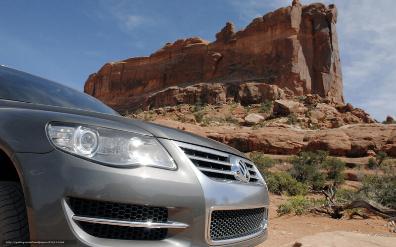 Volkswagen in desert landscape