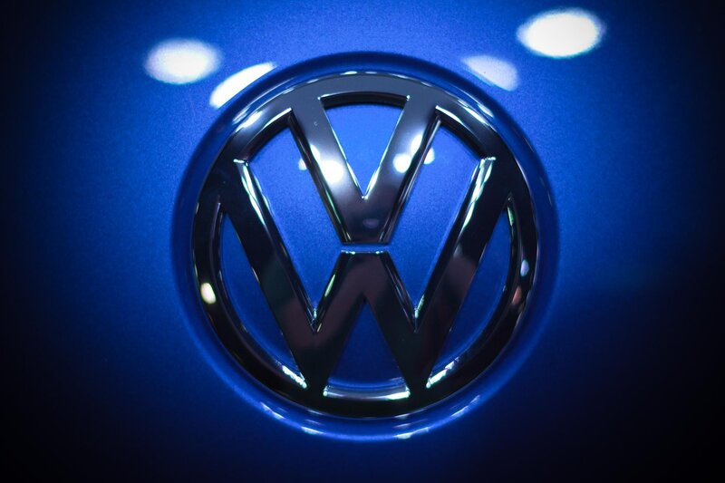 Volkswagen logo on blue car