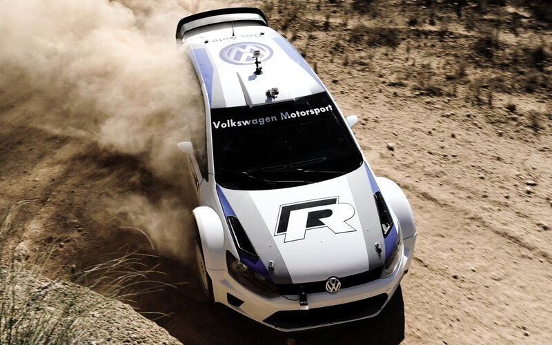 Volkswagen rally car on dirt track