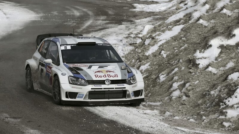 Volkswagen rally car on snowy road