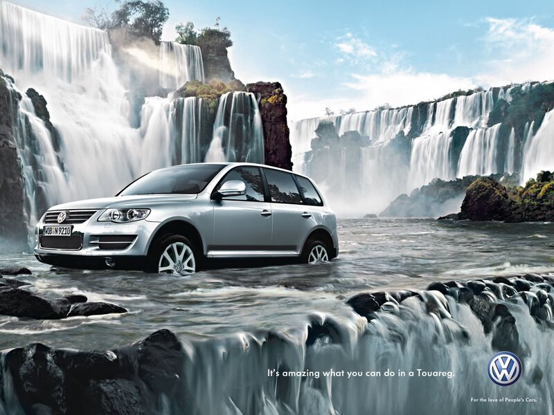 Volkswagen Touareg in waterfall scene